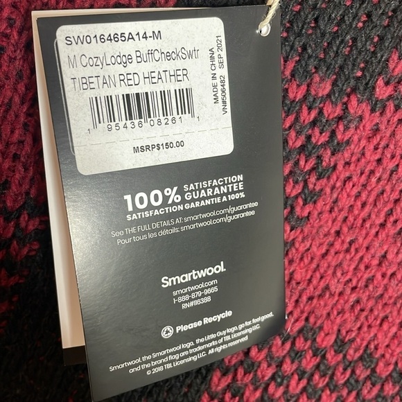 Smartwool | Men's Cozy Lodge Buffalo Check Sweater Wool Blend Size Medium NWT - Picture 5 of 7